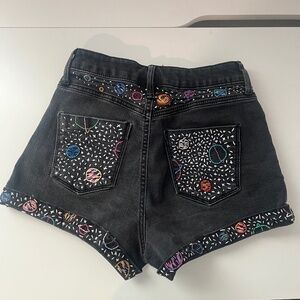 Hand embroidered denim shorts